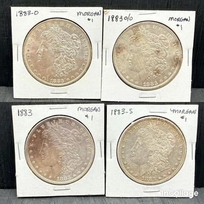1883 P, O, O/O And S Morgan Dollars 