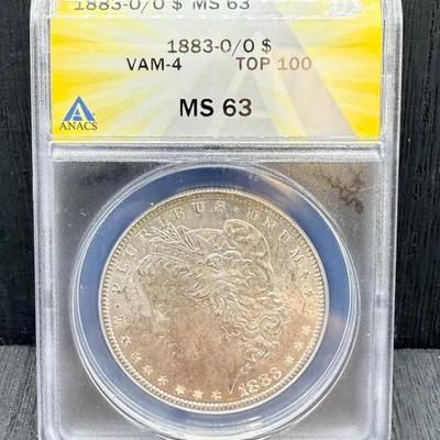 1883 O/O Morgan Dollar ANACS MS63 VAM-4