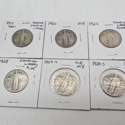 6 Standing Liberty Quarters...1917-1929