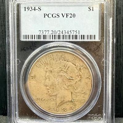 1934-S Peace Dollars PCGS VF20