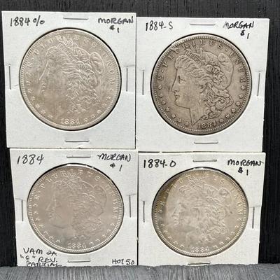1884 P, O, O/O And S Morgan Dollars 