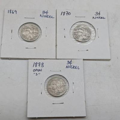 Three 3-Cent Nickels 1869, 1870 &: 10;