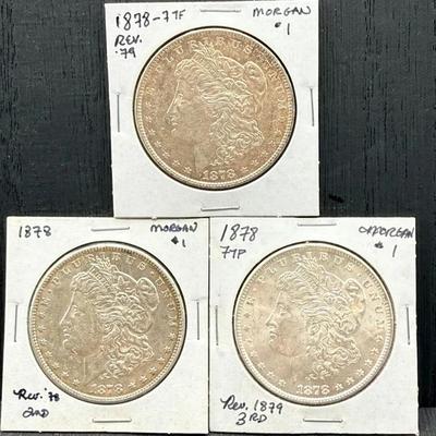 Three 1878 7TF Morgan Dollars 