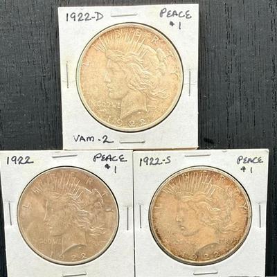 1922 P, D And S Peace Dollars 