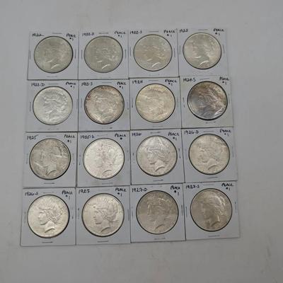 16 Different Date & Mint Mark Peace Dollars 