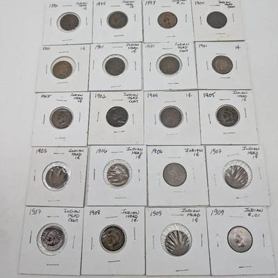 20 Indian Head Pennies...1892-1909
