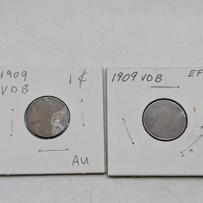 Two 1909 VDB Lincoln Cents
