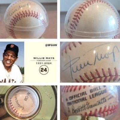 Willie Mays Signed 1989 Rawlings NL Giamatti President Baseball In Case