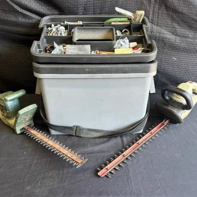 Ct307 big tool box w tools and 2 electric hedge trimmers