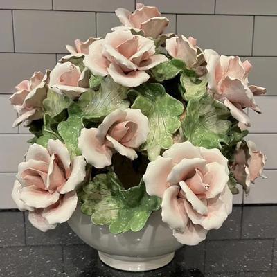 Italian Porcelain Blush Rose Centerpiece 