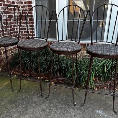 Set Of 4 Wrought Iron Swivel Bar Stools