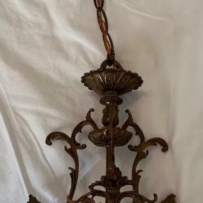 Vintage Brass And Glass Chandelier 
