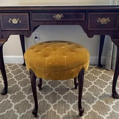 Antique Queen Anne Style Writing Desk with Dovetail Drawers & Velvet Stool
