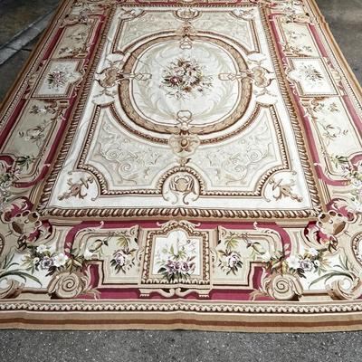 10x14 100 Wool Needlepoint Rug  Elegant Floral Medallion Design
