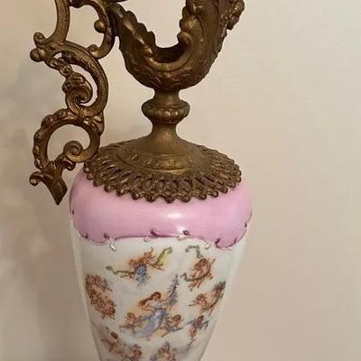 Vintage Brass And Porcelain Ewer