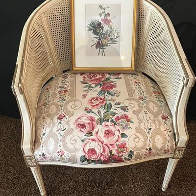 Vintage Rattan Floral Upholstered Chair With Floral Print
