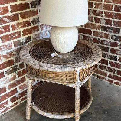 Brown Wicker Table With Lamp