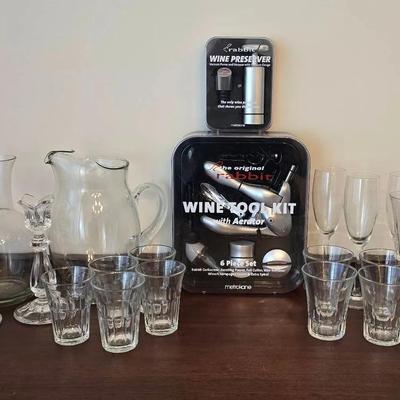 RABBIT Wine Tool Kit & Preserver, DURALEX FRANCE & BORMIOLI ROCCO Glass Tumblers, Pitcher, Decanter+
