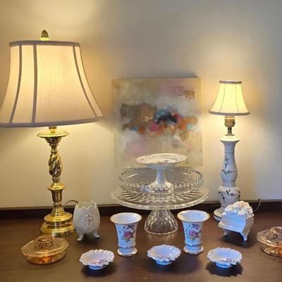 Vintage Lefton China, Ardalt, Royal Crown, Wales, Candlewick, Lamps, Wood Wall Art, Crystal Pedestal