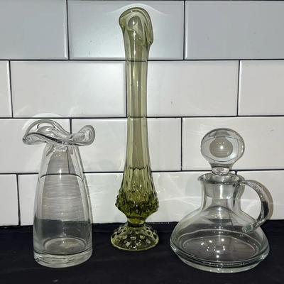 Green Fenton, Clear Blown Glass, Glass Cruet 