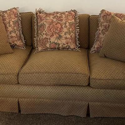 Vintage Tan & Patterned Upholstered Sofa