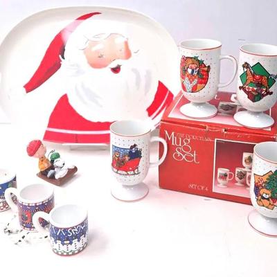 Fine Porcelain Mug Set, Platter, and Ornaments 