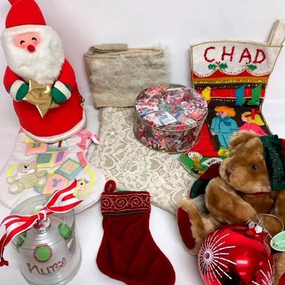 Santa Tree Topper, Stockings, & More