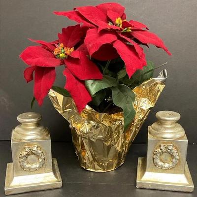 Faux Poinsettia & a Pair of Decorative Bases