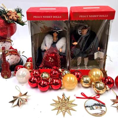 "Peggy Nisbet Dolls" and Assortment of Ornaments 