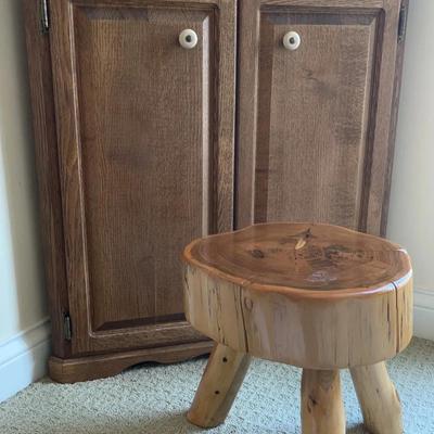 Corner Cabinet & Live-edge Footstool 