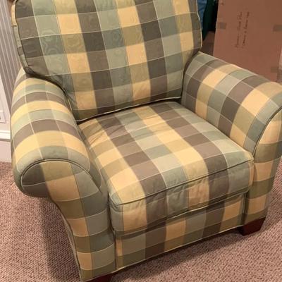 2 Green Checkered Upholstered Armchairs