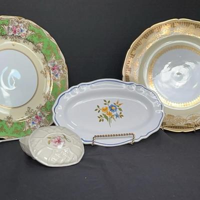 Beleek Box, Handpainted Noritake Plates & Dish