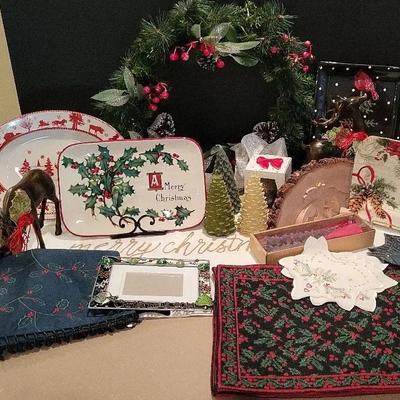 Christmas Decor: table runners, reindeer, xmas tree candles, decorative plates etc.