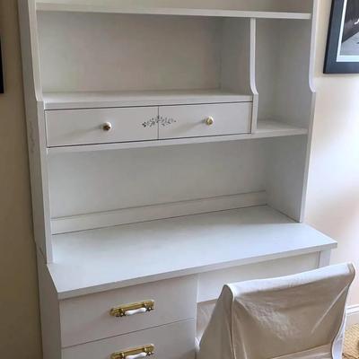 White Desk W/Shelf Unit & Chair