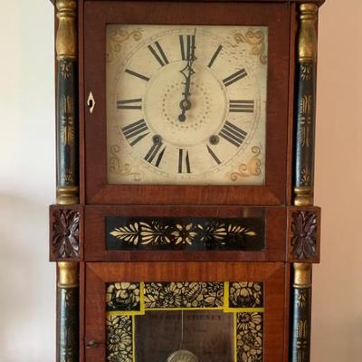 Sale Photo Thumbnail #2: 1830’s triple decker shelf clock labeled Olcott Cheney, Berlin, Conn. All original