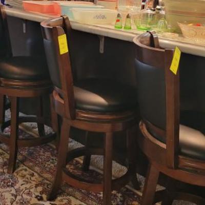 Sale Photo Thumbnail #48: Wood and Leather set of 4 var Stools 