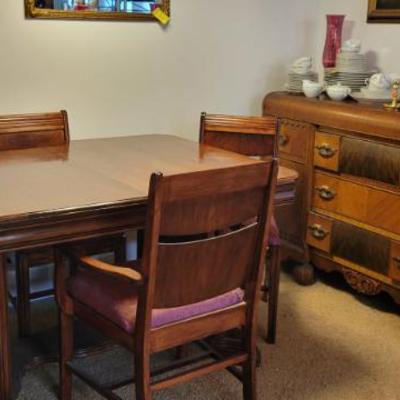 Sale Photo Thumbnail #32: Antique Table and 4 Chairs - Expandable  / Sideboard