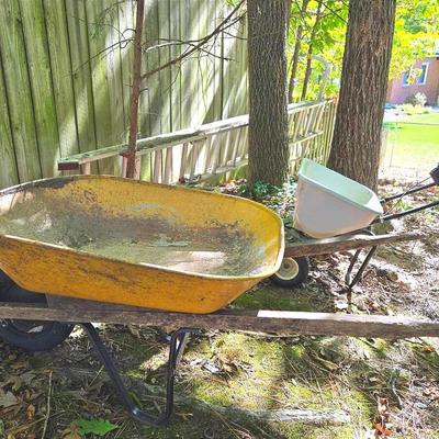Outdoor Goods: 15' Ladder, Vintage Wheelbarrow, Spreader