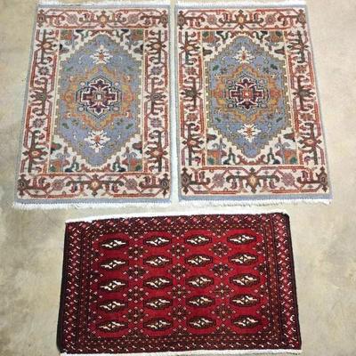  3 Vintage Wool Rug Mats (1 Iranian Handmade)