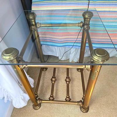 Brass Bottom Glass Top Side Table