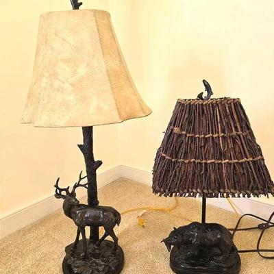Pair of Deer & Bear Cabin Style Table Lamps