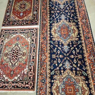 3 Vintage Wool Rugs: Runner & Mats