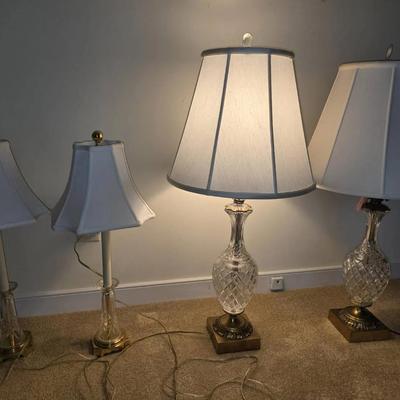 4 Vintage Crystal Glass & Brass Lamps