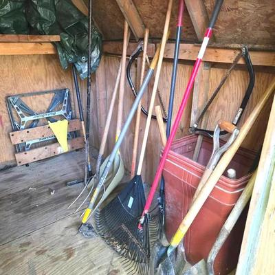 Yard Tools: Shovels, Rakes, Work Table, Saws