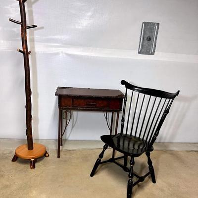 Rustic Motif Desk, Coatrack & Windsor Chair