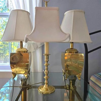 Baldwin Brass Lamp & Asian Style Brass Lamp Pair