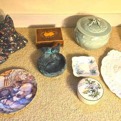 Vintage Celdon Dish, Cameo Milk Glass, Villeroy & Boch China +