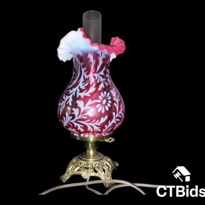 Cv238 L.G. Wright Fenton Daisy And Fern Cranberry Opalescent Lamp