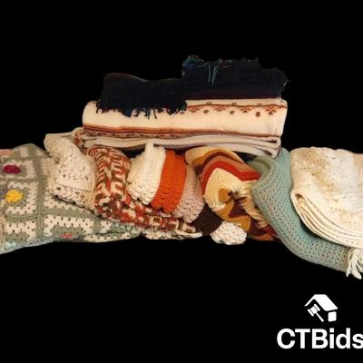 CV227 - Large Lot Of Crocheted, Knit And Woven Throws