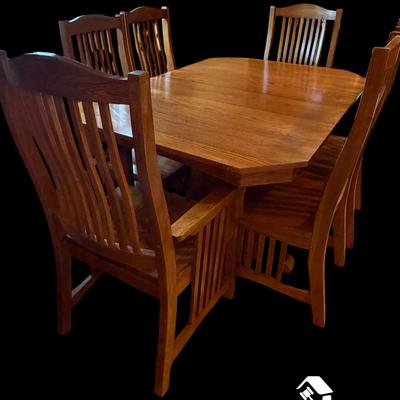 CV100 - Mission/Craftsman Style Solid Oak Kitchen Table with 6 Chairs by GS Furniture.